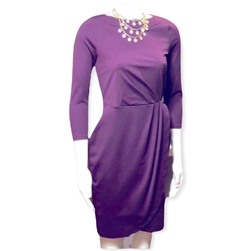 The Limited purple ruched dress w/3/4 sleeve